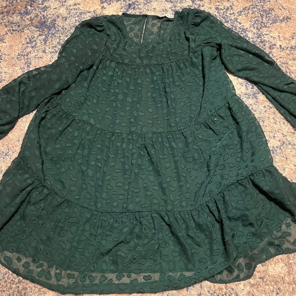 Allison & Kelly Green Textured Tiered Dress - Size M